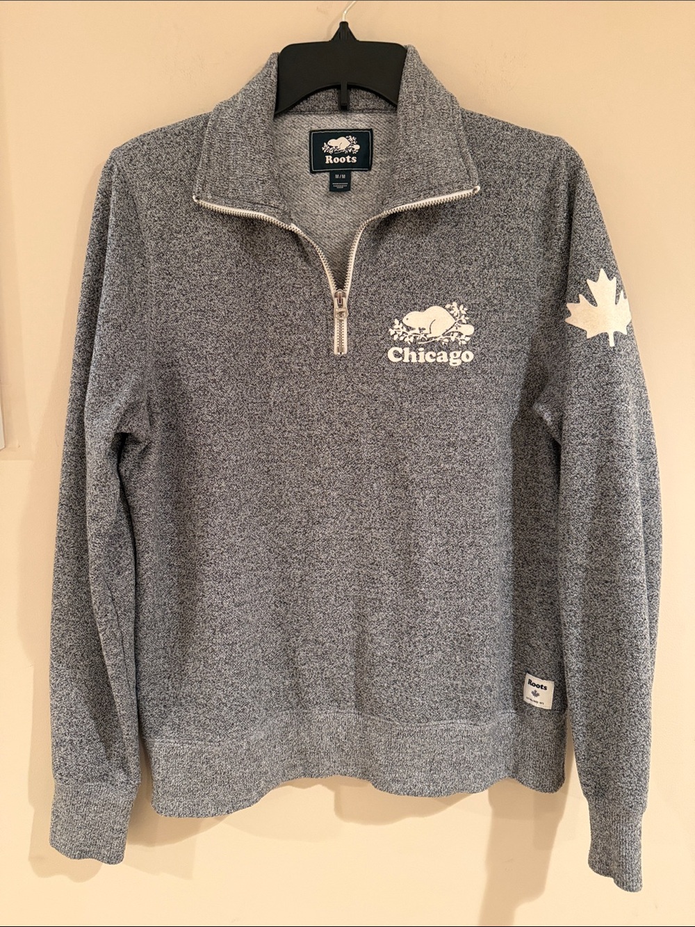Roots Men's Heather Grey Half-Zip Pullover with Chicago Logo